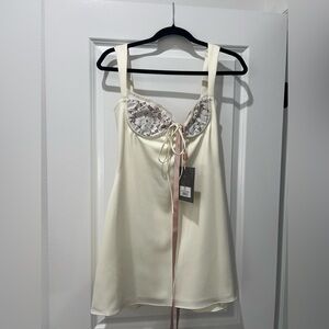 House of CB- Adriana Lace Inset Satin Minidress